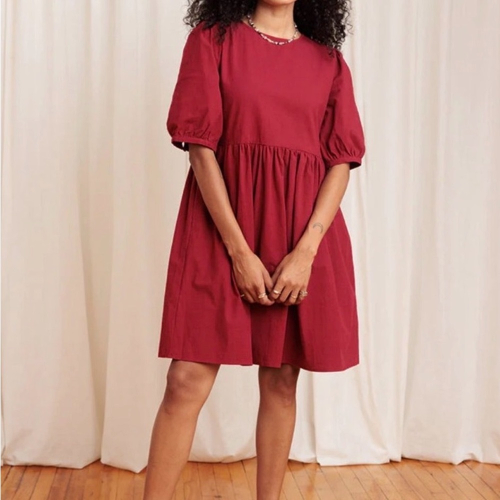 Tradlands Nico 2.0 Balloon Sleeve Dress linen Sundress Garnet Red Burgundy